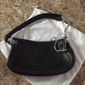 Authentic Christian Dior black leather evening bag